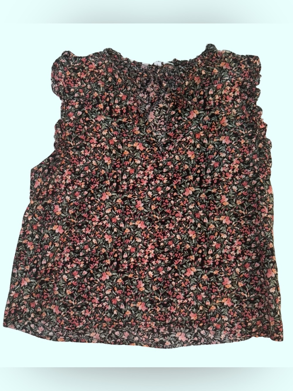 BB Dakota Black Floral Sleeveless Camisole with Pink Accents